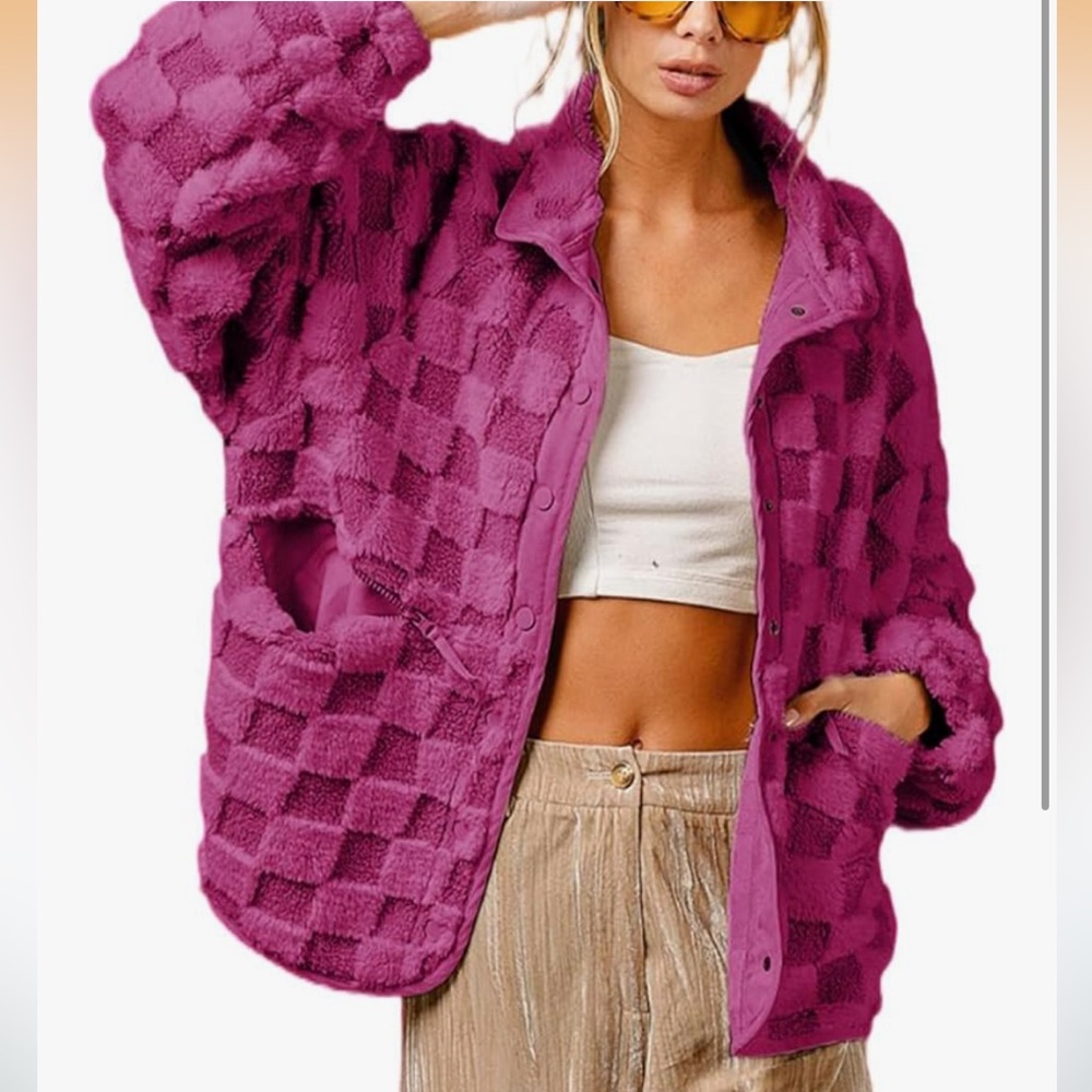 NWOT Pink Checkered Sherpa Jacket